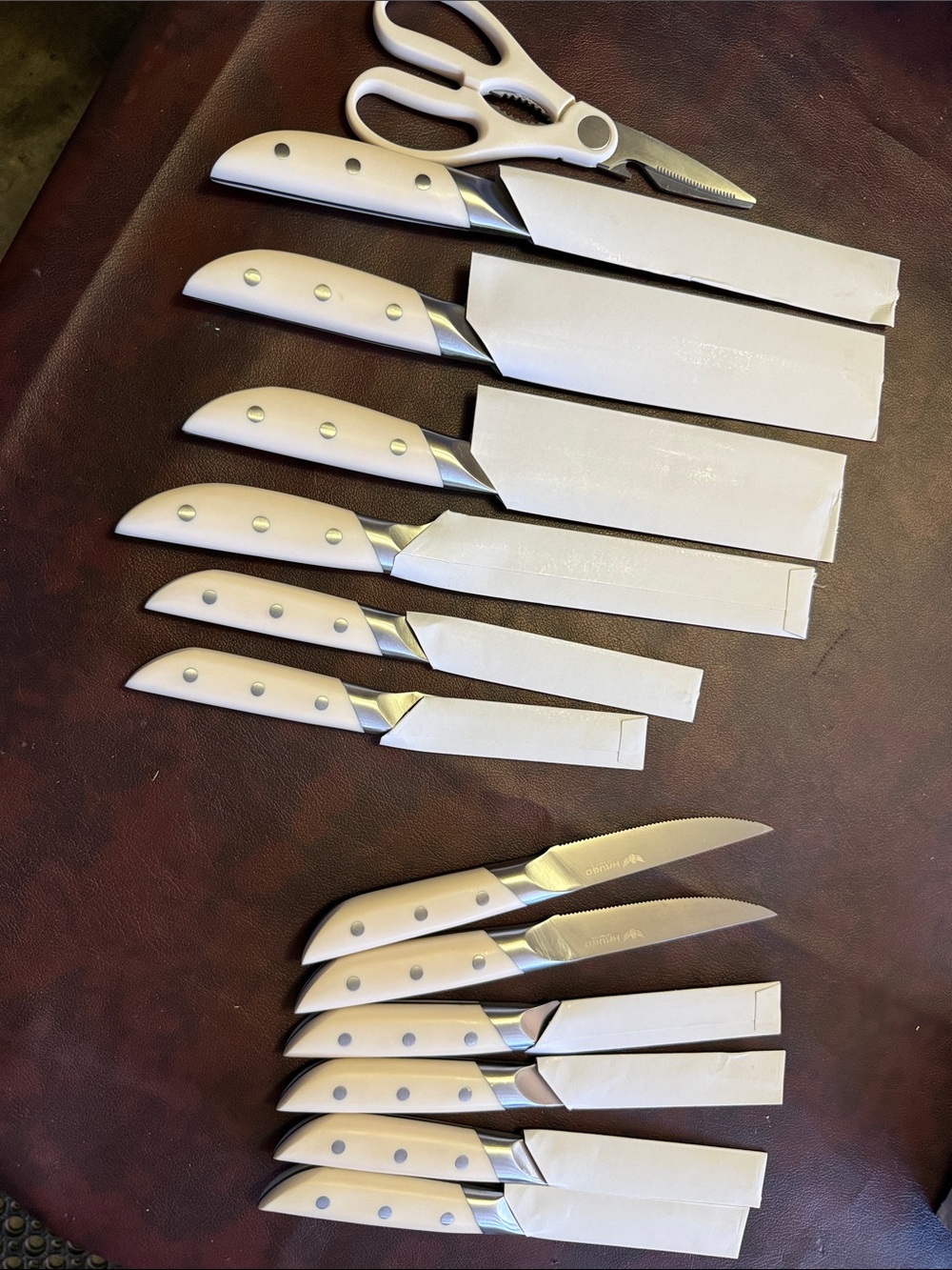 White 12-Piece Kitchen Knife Set with Sheaths